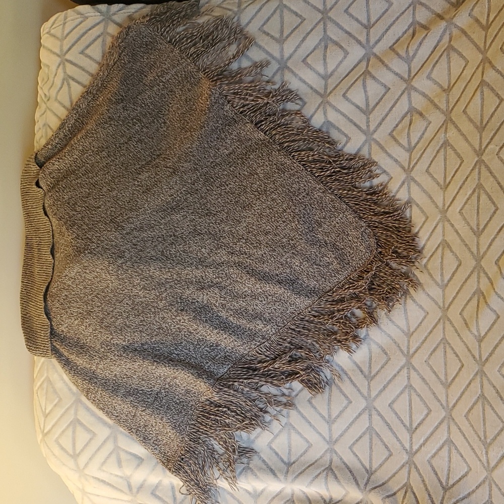 Karen Scott Sweater Poncho shawl, fringe, gray - Picture 5 of 7